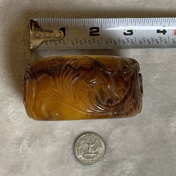 Vintage Carved Lucite Faux Amber Wide Cuff Bracelet Art Deco Style Floral Scroll - Picture 11 of 11
